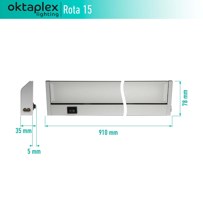 Oktaplex lighting under-cabinet light kitchen LED aluminum 15W 230 V neutral white 4000K 90cm swiveling under-cabinet light Rota 1200 lm LED strip with switch 91cm | 15W 1 piece