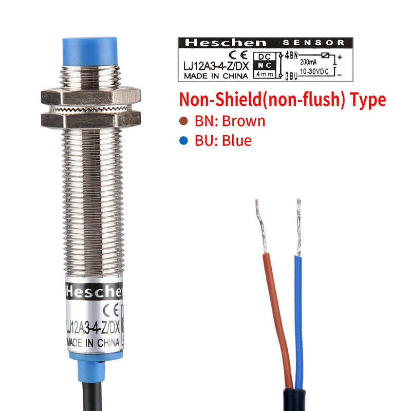 Heschen Inductive Proximity Switch Sensor Switch LJ12A3-4-Z/DX Detector 4mm 10-30VDC 200mA NPN Normally Closed (NC) 2 Wire