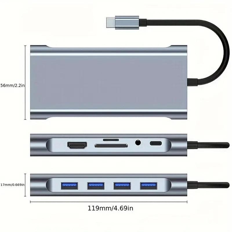 USB C Laptop Docking Station 11 in 1 Type-C Hub with HDMI,Ethernet,4 USB,VGA,SD TF Card Reader,Audio,PD Compatible with iPhone16/MacBook/Dell/Surface/HP/Lenovo and Other Type C Laptops