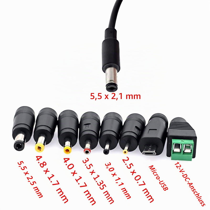 JZK AC 100-240V to DC 5V 2A Power Supply Converter Transformer Charger with 8 DC Plug Adapters Replacement 5V 0.5A 500mA 1A 1.5A 2000mA for CCTV Cameras, LED Light Strips, TV Box