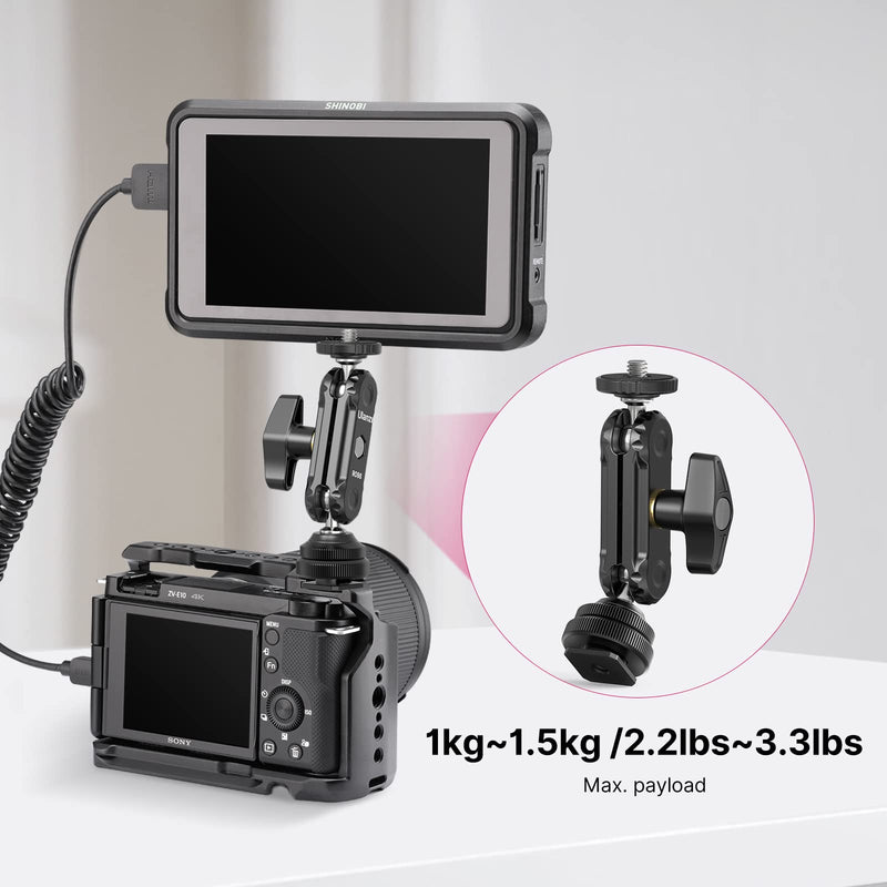 R098 Cold Shoe Monitor Mount, 1/4" Rotatable Dual Ballhead Hot Shoe Mount Microphone Fill Light Camera Monitor Swivel Bracket Compatible with DJI OSMO 360/Pocket 3/Insta 360 x 5/Sony/Canon/Nikon /Fuji R098