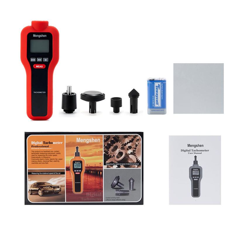 Digital Tachometer, Mengshen 2 in 1 Non-Contact & Contact Speed Meter Rotation Tester - M522 | Non-contact, contact speed measurement