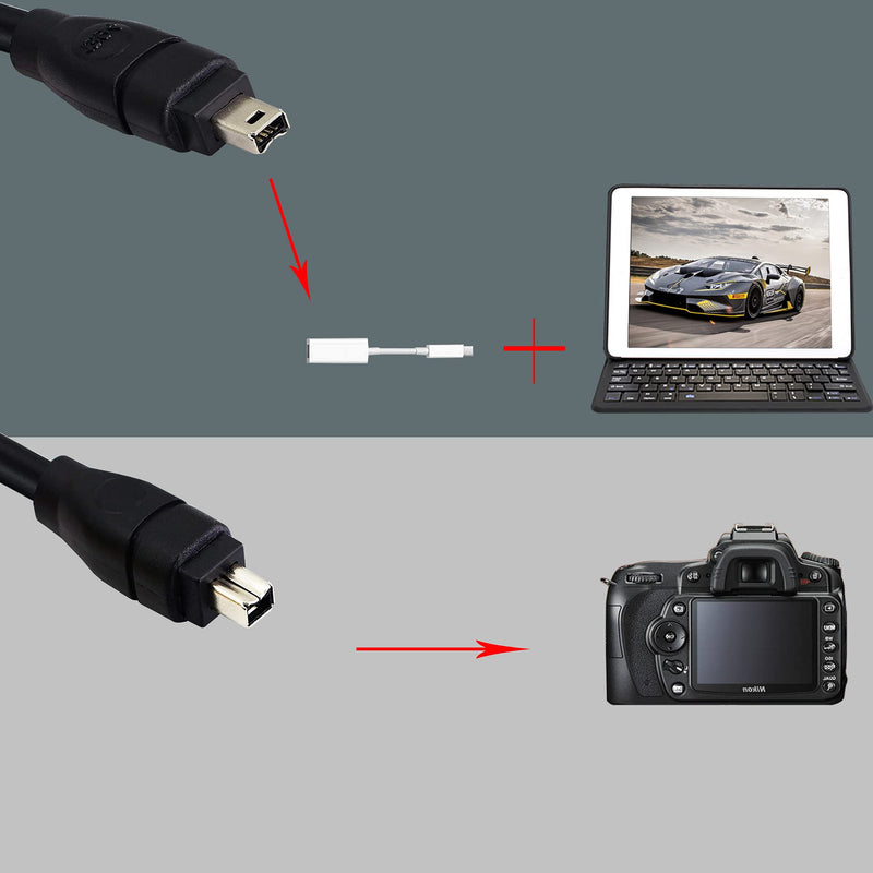 GINTOOYUN 6FT FireWire IEEE 1394 Cable,4 Pin to 4 Pin Male to Male Cord,FireWire 400 DV iLink Cable for Laptop to Camcorder