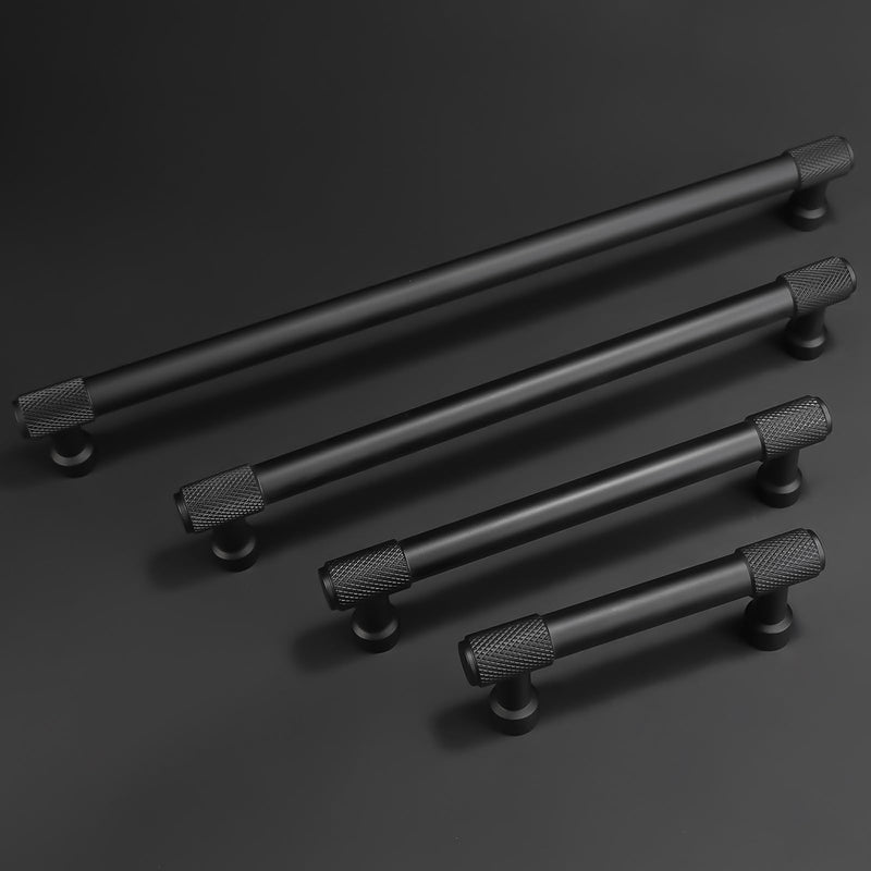 10 Pack 3Inch(76mm) Matte Black Kitchen Cabinet Handles Knurled Cabinet Pulls Black Drawer Pulls Kitchen Hardware 3" Hole Center 10
