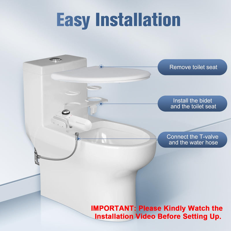 Ultra-Slim Bidet Attachment for Toilet with Filter, Chlorine-Free Fresh Water, pH balance, Non-Electric Bidet Toilet Seat Attachment with Pressure Controls, Dual Nozzles(Frontal/Rear),No Gaps No Leaks White