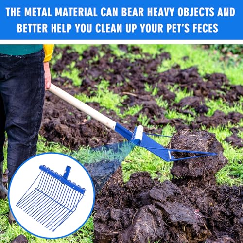 Tandefio 1 Pack Manure Fork Replacement Head Metal Pitchfork Horse Manure Rake Garden Pitch Fork Replacement Head with Angled Tines for Horse Stall Poop Picking up(Blue) Blue