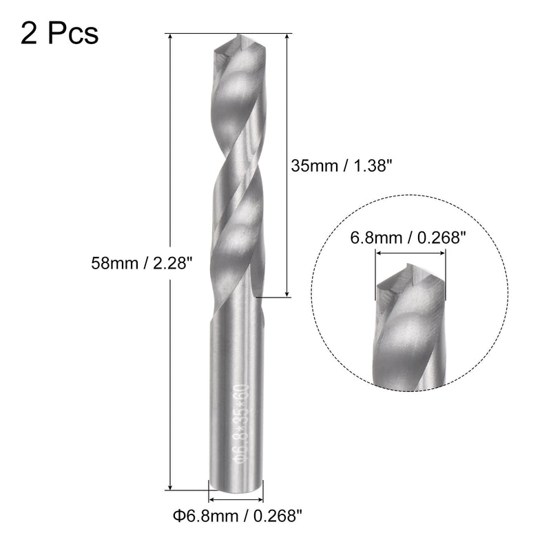 uxcell Solid Carbide Drill Bits, 6.8mm C2/K20 Tungsten Carbide Jobber Drill Bits Straight Shank Drilling Tool for Stainless Steel Aluminum Iron Metal Plastic 2pcs