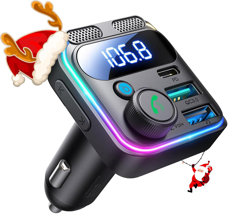 JOYROOM Bluetooth 5.3 FM Transmitter Car Adapter [Stronger Dual Mics & HiFi Deep Bass Sound] 48W PD & QC 3.0 USB C Car Charger Cigarette Lighter Adapter Hands-Free Calling Radio Support USB Drive Black Bluetooth FM Transmitter Car