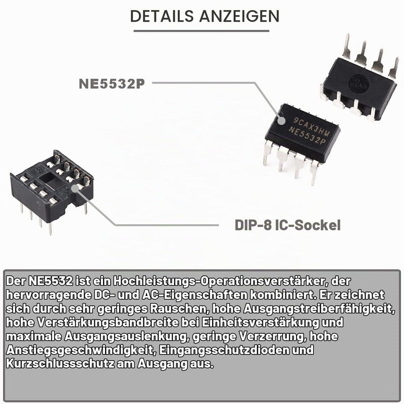 20pcs DIP-8 IC NE5532 NE5532P Dual Low Noise Operational Amplifier High Quality Precision Chip 38mA + 20pcs DIP-8 IC Socket for DIY Electronics Experiment