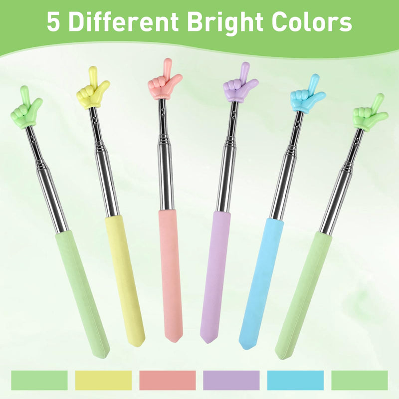Azureal 6PCS Pointer Finger Stick, Extendable Colorful Finger Pointer Stick, Mini Retractable Teacher Pointer for Presentation, Whiteboard, Blackboard, Classroom Supplies(5 Color)