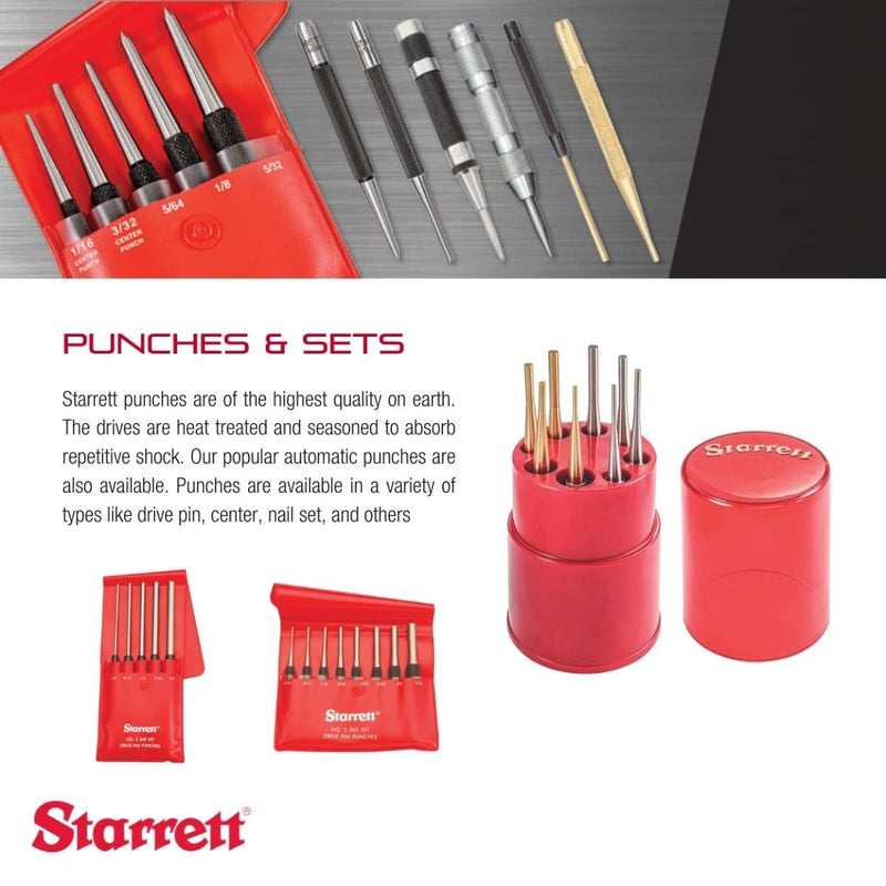 Starrett Steel Drive Pin Punch Set with Knurled Grip for Precise Positioning and Secure Holding - Hardened and Tempered Steel, 8" Length - 5-Pack - S248