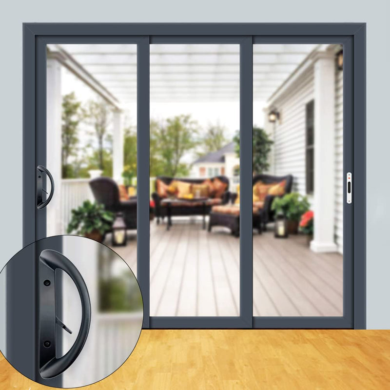 ALLYWASAI Patio Sliding Door Handle Set with Mortise Lock, Key Cylinder and Keeper, Replacement Handle Lock Set Fits Door Thickness from 1-1/2" to 1-3/4", 3-15/16" Screw Hole Spacing, Keyed, Black with Key