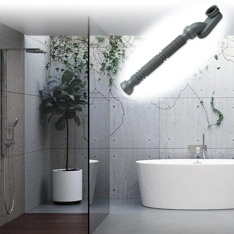 Flat 1.5 Inch P-Angle, Flexible Tub Shower Drain Grey Stand Up Tub Drain Set Ultra Thin Drain System for Bathroom Shower Trays (41.9 x 8.1 x 7.3 cm)