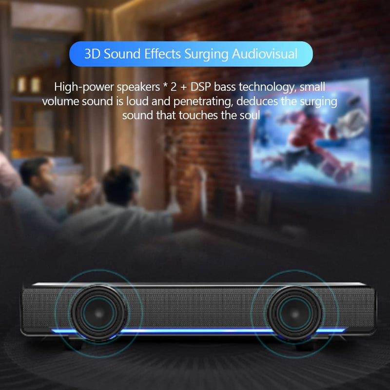 Wendry Computer Speakers,3.5mm Computer Sound Bass Surround Sound Box,USB Powered Portable Soundbar with 3D Stereo Sound and LED Breathing Light