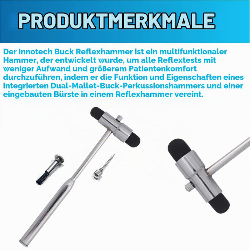 Innotech Buck Neurological Reflex Hammer with Brush and Needle for Skin Reflexes and Surface Reactions (Silver) silver