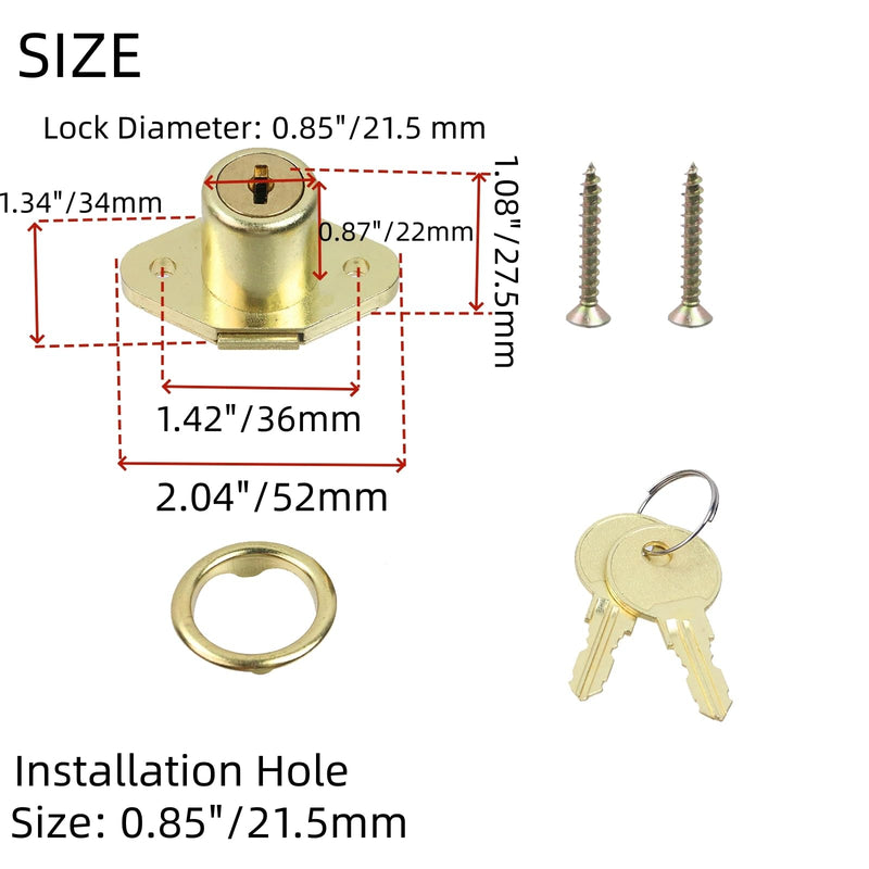 Drawer Locks with 4 Same Keys, Antique Gold, Zinc Alloy, 4Pcs 4 Pieces