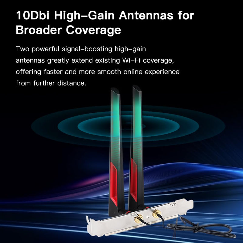 WiFi 7 Card for Desktop PC, BE200 Tri-Band 6GHz up to 8774Mbps, BT 5.4, Includes 10DBi High-Gain Gaming Antennas, for Intel Motherboards Windows 10/11 (No AMD Support)