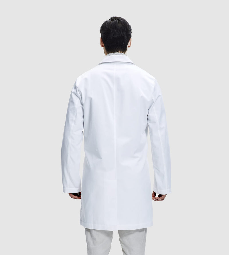 Dr. James Men’s Lab Coat – White Medical Coat, Tailored Fit, Button Closure, Phone & Tablet Pockets, 38” Length, OEKO-TEX® Large