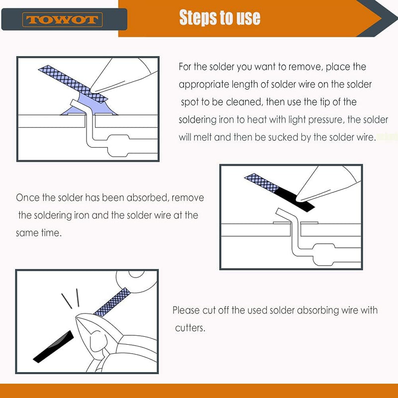 TOWOT Solder Wick, Desoldering Braid, Flux Wick and Desoldering Braids - Efficient and Professional Solder Removal Solution 49.21ft
