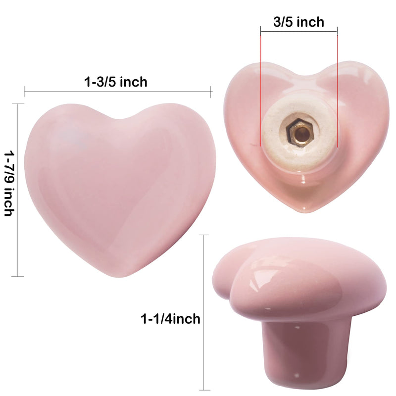 Ceramic Drawer Knobs Heart Shape Cabinet Dresser Pulls Handles with 3 Sized Screws, Kitchen Furniture Knobs for Closet Cupboard Wardrobe (20 Pack, Power Pink) 20 Pack Powder Pink
