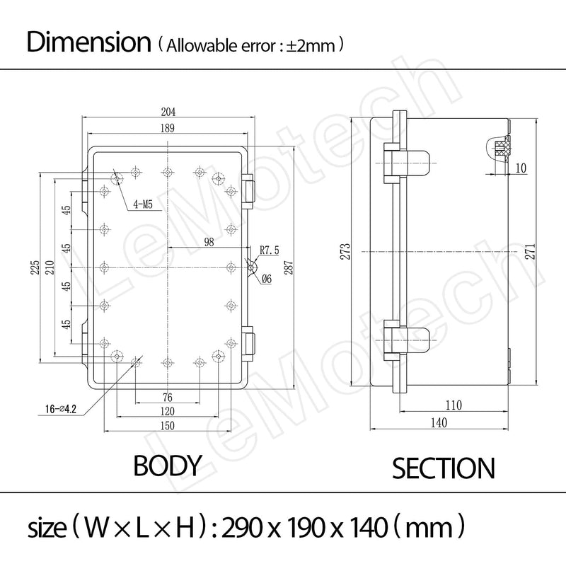 ABS Plastic Dustproof Waterproof IP65 Junction Box Hinged Shell Universal Electrical Project Enclosure Gray, with PC Transparent Clear Cover 11.4 x 7.5 x 5.5inch(290 x190 x140mm) 11.4" x 7.5" x 5.5"