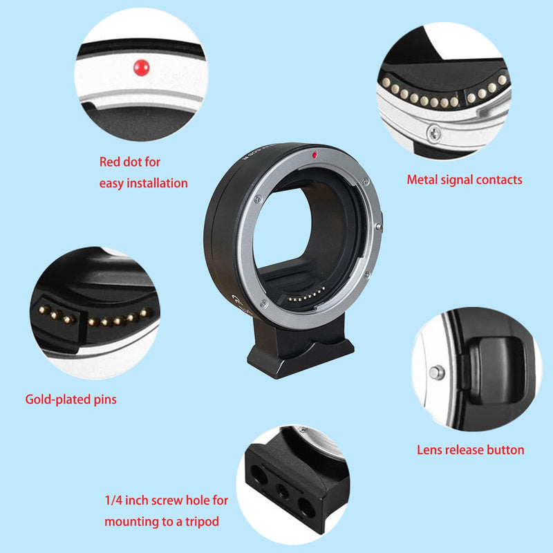 EF-EOS R Lens Mount Adapter for Canon EF/EF-S Lens to EOS R, RF RP R3 R5 R6 R7 R8 R10 R50 Cameras, Auto-Focus Lens Converter Control Ring EF to EOS R RF Mount Adapter with 1/4" Install Mount