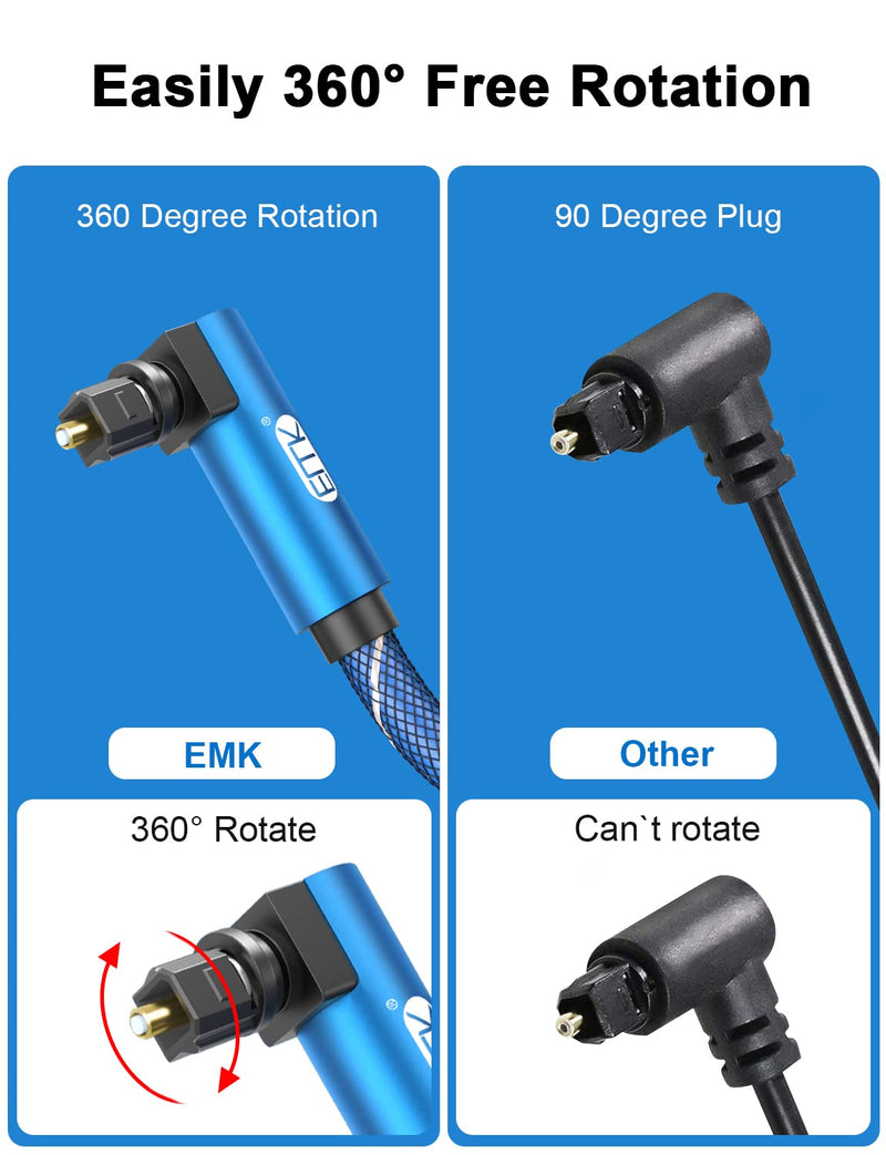 EMK 90 Degree Optical Cable 360 Degree Free-Rotating Fiber Optic Cable Toslink Male to Male Cable for Home Theater, Soundbar, Gaming Console, Speaker(16.5FT/5M) 16.5FT/5M