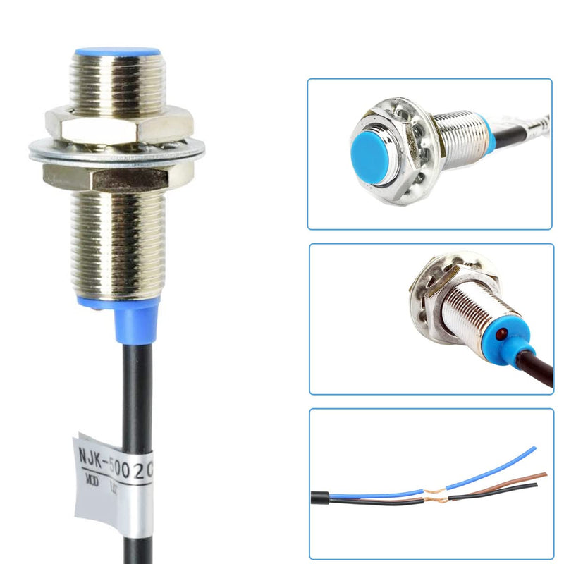 Youmile 2pcs DC5-30V NJK-5002C Hall Sensor Hall Effect Switch Proximity Sensor NPN 3-Wire Normally Open with Magnet Proximity Switch Holder M12