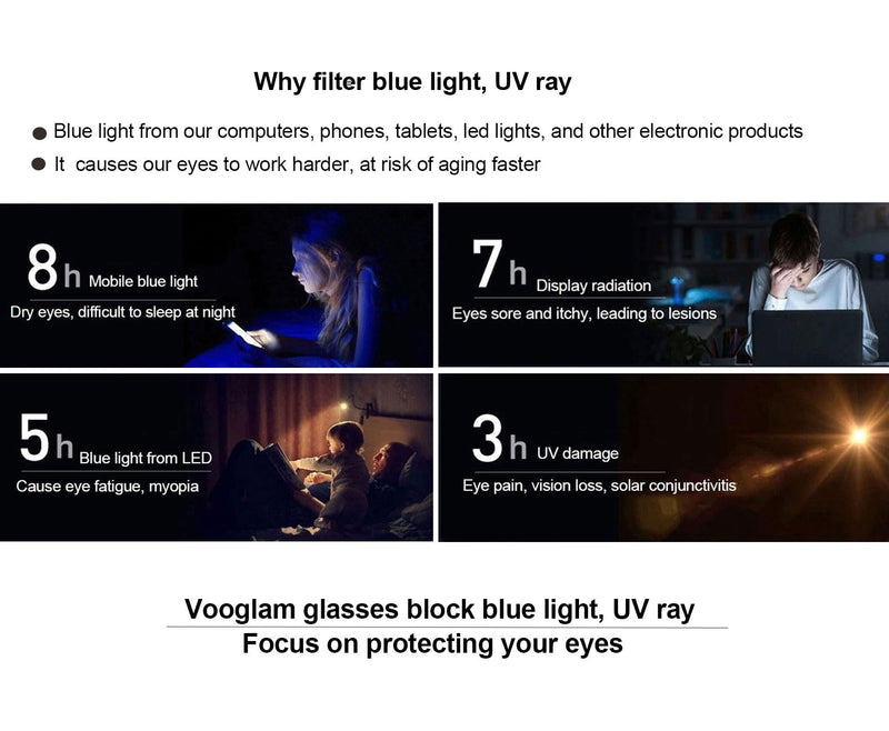 VOOGLAM Square Blue Light Glasses for Women Men Anti Eyestrain Dry Eyes Computer Phone TV Eyewear Ibrahim Champagne Clear