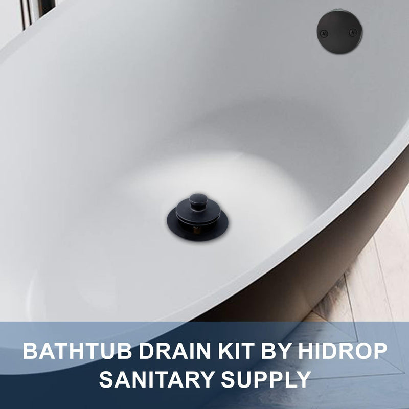 Black tub Drain Lift &Turn Tub Trim Set with Two-Hole Overflow Faceplate Conversion Kit Assembly, Hidrop Bathtub Drain Replacement Trim Kit and Universal Fine/Coarse Thread, Matte Black