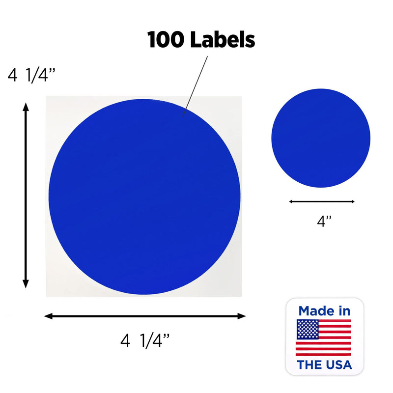 ChromaLabel 4 Inch Round Label Removable Color Code Dot Stickers, High Visibility for Warehouse Inventory, 100 Labels per Pack, Dark Blue 4" Diameter