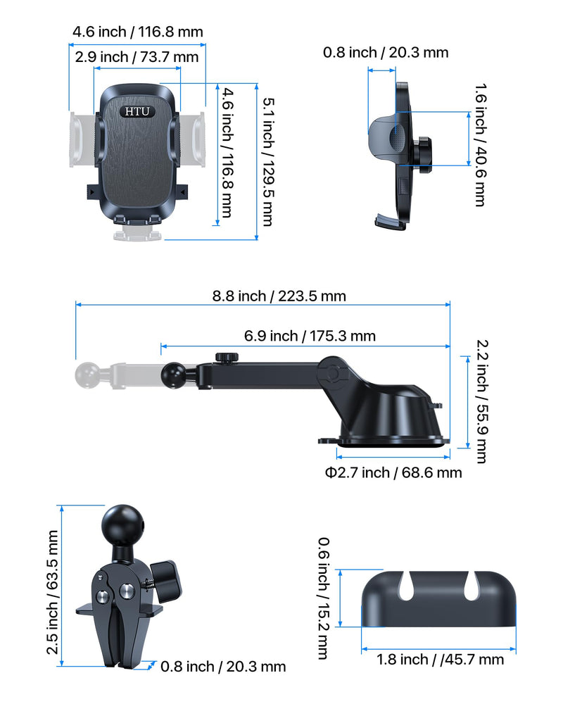 2024 Ultimate Car Phone Mount【80+LBS Strongest Suction & Military-Grade】【Patent & Safety Certs】 Cell Phone Holder Truck Stand for Dashboard Windshield Vent for iPhone 15 Pro Max 14 13 Samsung, Black