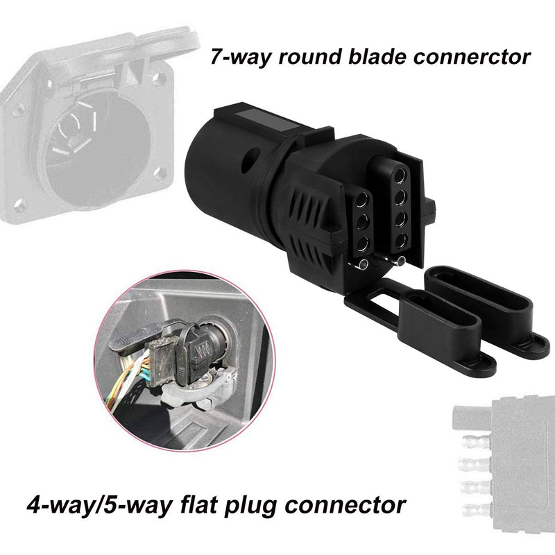 Trailer Plug Adapter 7 Pin Round to 4 and 5 Flat Blade Trailer Connector Trailer Adapter, 2-in-1 Flat Blade Plug 7- 4&5Pin