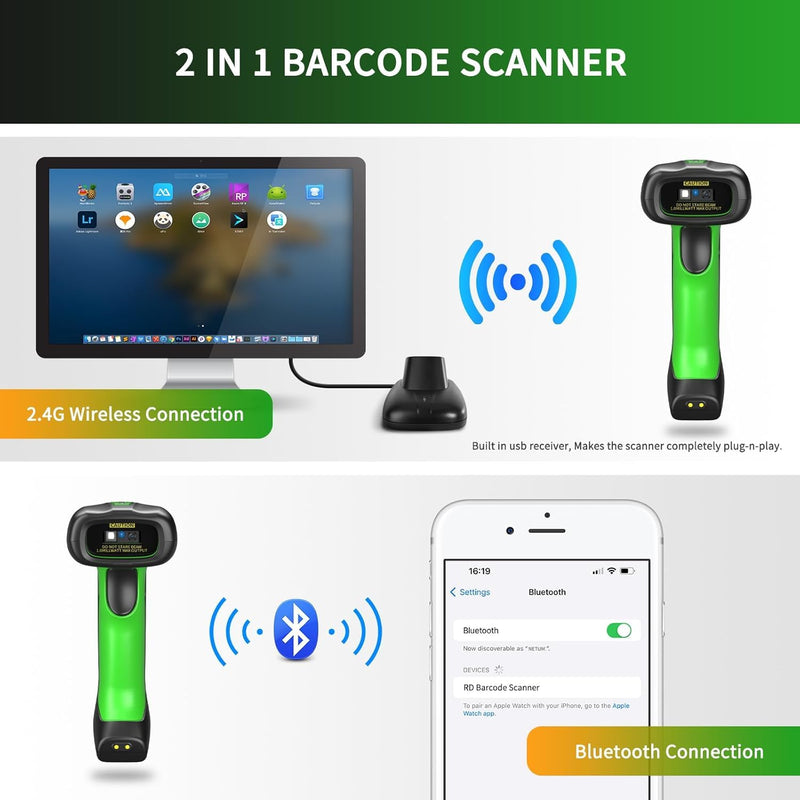 NETUM 2D QR Industrial Bluetooth Barcode Scanner with Charging Dock, Upgraded Wireless 2D/1D Bar Code Reader, 2600mAh Battery, Drop Dust WaterProof, Hands-Free for Windows, Mac, Android, iOS (NT-1950) NT-1950