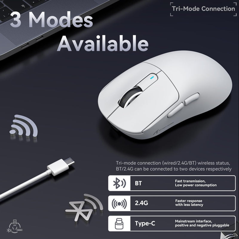 x Attack Shark X3 Wireless Gaming Mouse, 49g Ultralight, PixArt PAW3395 26000 DPI, Bluetooth/2.4Ghz /Wired Tri-Mode, 200Hrs Rechargeable Battery, Kailh GM8.0 Switch for PC/MAC/Win - White
