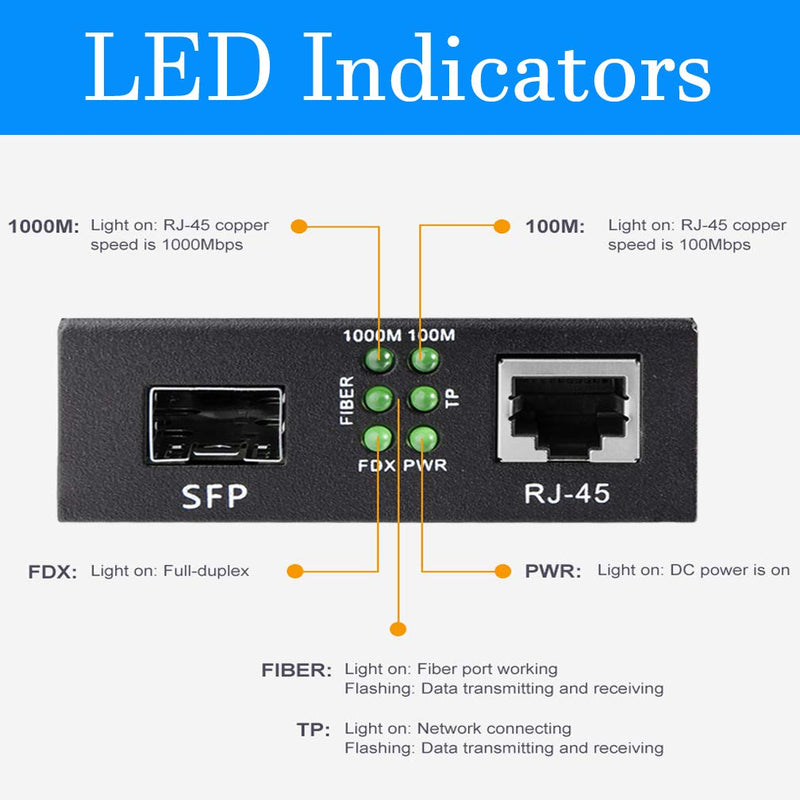 30m OM3 LC to LC Fiber Cable with 1 Pair of Fiber to Ethernet Media Converter, Gigabit Multimode SFP LC Converter, 1000Base-SX to 10/100/1000M RJ45, MMF, 850nm, up to 500m