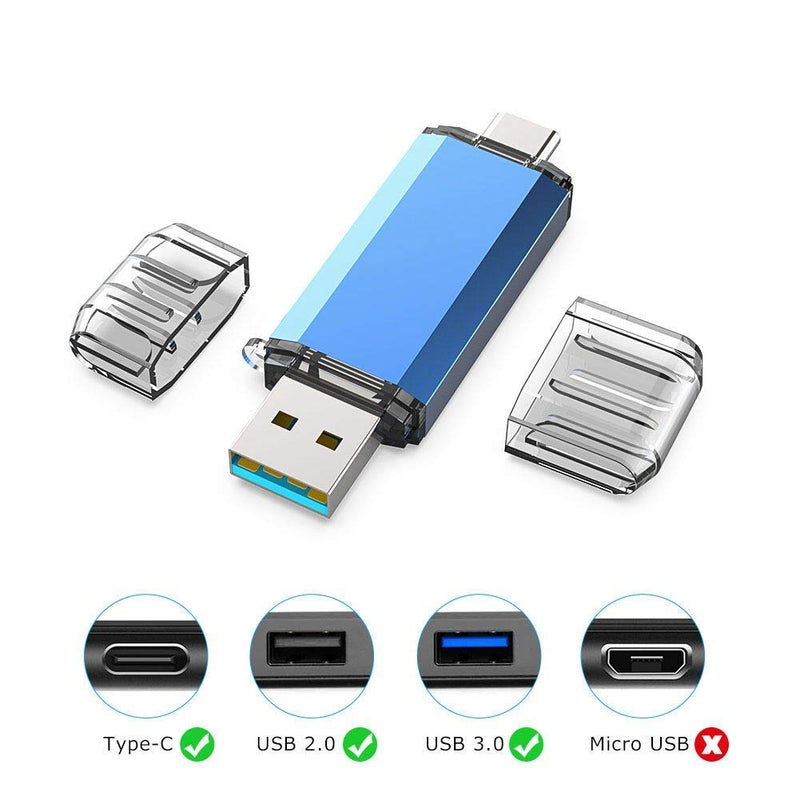 KOOTION 256GB USB C Flash Drive Dual USB 3.0 + Type C Thumb Drive OTG Jump Drive 2 in 1 Memory Stick for Smartphone/Laptop/Tablet/iPhone 15 - Blue