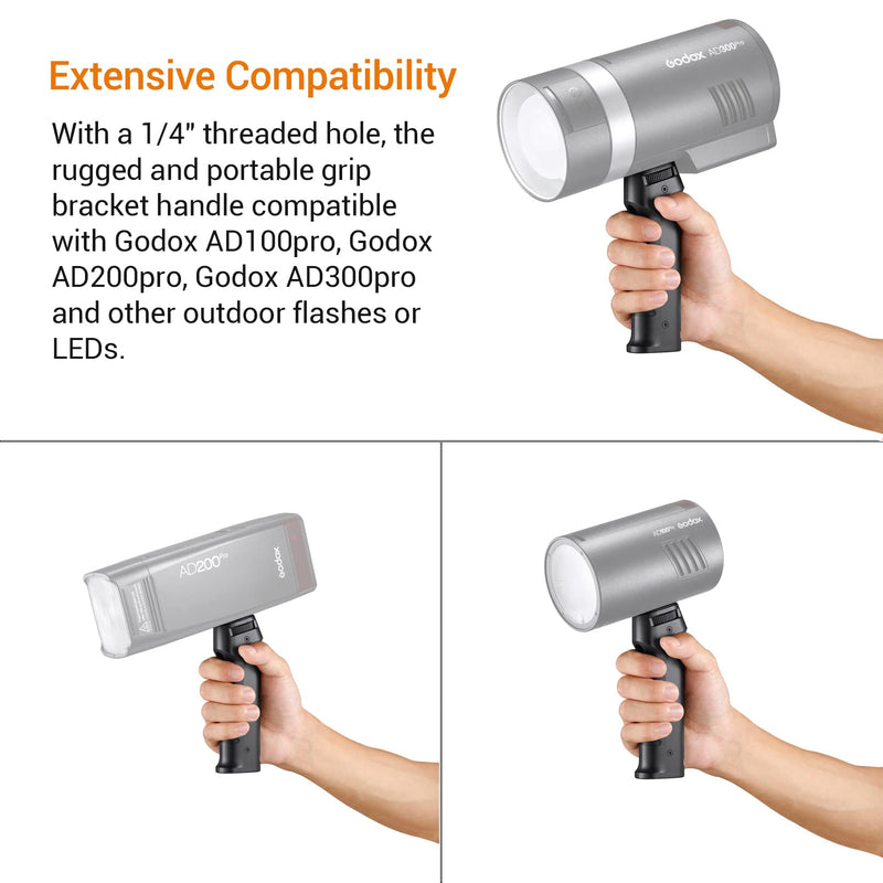 Godox FG-100 Flash Grip, Portable Bracket Handle with 1/4" Screw Speedlite Holder, Compatible for Godox AD300 Pro/AD200 Pro/AD200 Pro II/AD200/AD100Pro and Other Outdoor Flash/LED Light