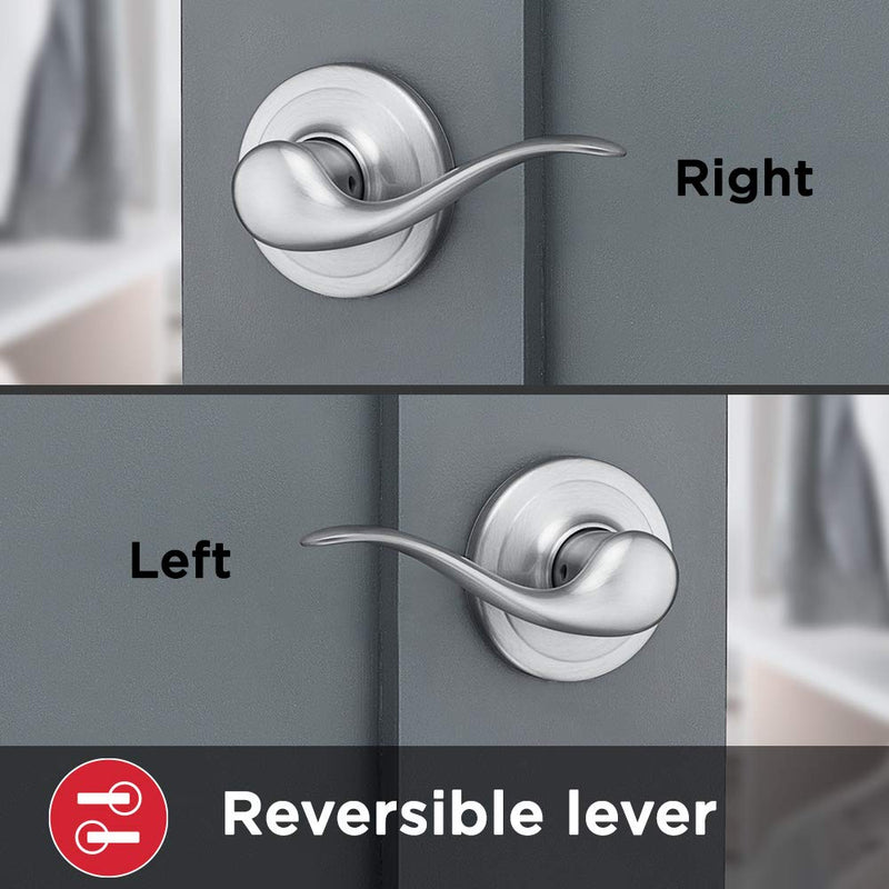 Kwikset Tustin Interior Passage Door Handle, Lever For Closet and Hallway Doors, Reversible Non-Locking Handle Lever, Satin Nickel, with Microban Protection (Pack of 1)