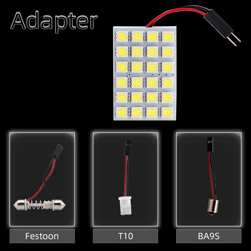 GrandviewTM White 10-Pack 5050 24SMD LED Panel Dome Light Auto Car Reading Interior Lamp license plate light(DC-12V) + T10 BA9S Festoon Adapter 10-pack 5050-24SMD