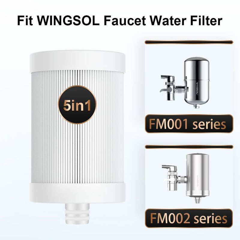 WINGSOL Replacement Filter Cartridge for Faucet Filter Compatibel with: WS-FM001-PAC/5in1/PC/CRM/(LED), WS-FM002-PAC/(LED), 5in1