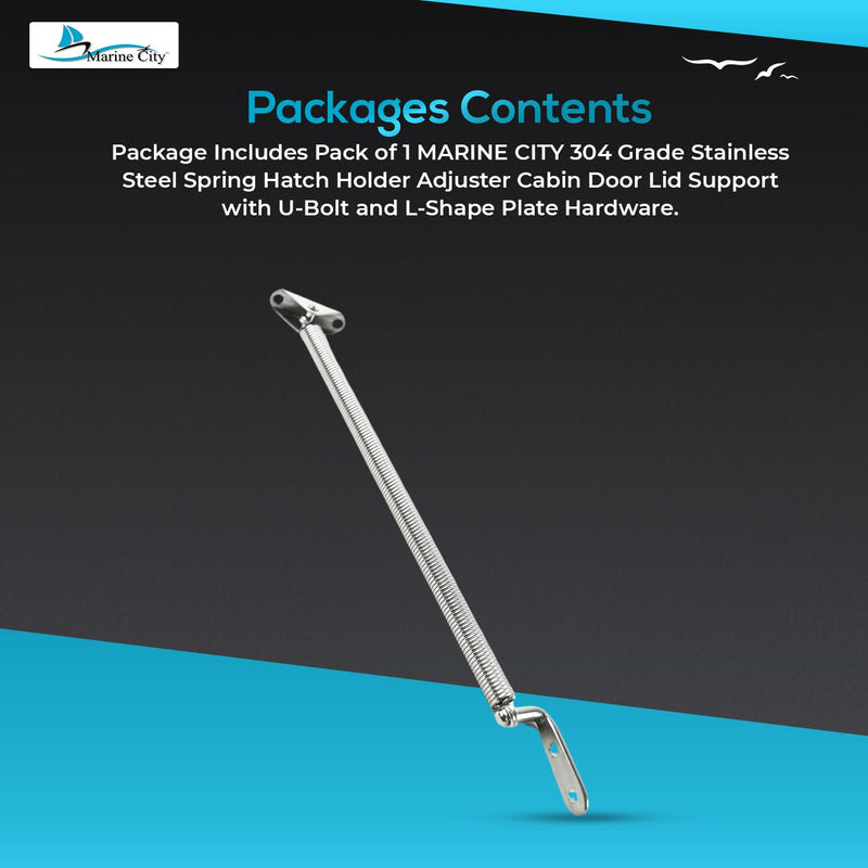 MARINE CITY Stainless Steel Strong & Sturdy Gloss Polished Finish Hatch Spring Adjuster with U-Bolt and L-Shape Plate for Lighter Door Cabinet Doors Window Hatches 10-1/4 Inch