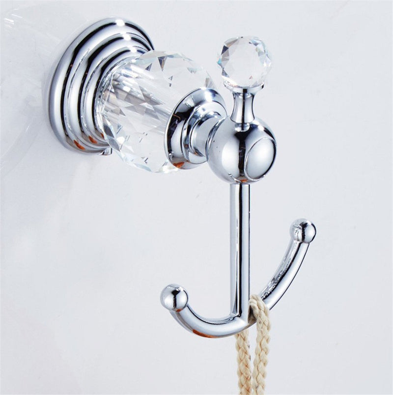 WOLIBEER Crystal Bathroom Accessories, Chrome 24 Inch Towel Bar Set Polished Brass Toilet Paper Holder Towel Ring Coat Hooks Bathroom Hardware 4 Pieces Wall Mounted Silver