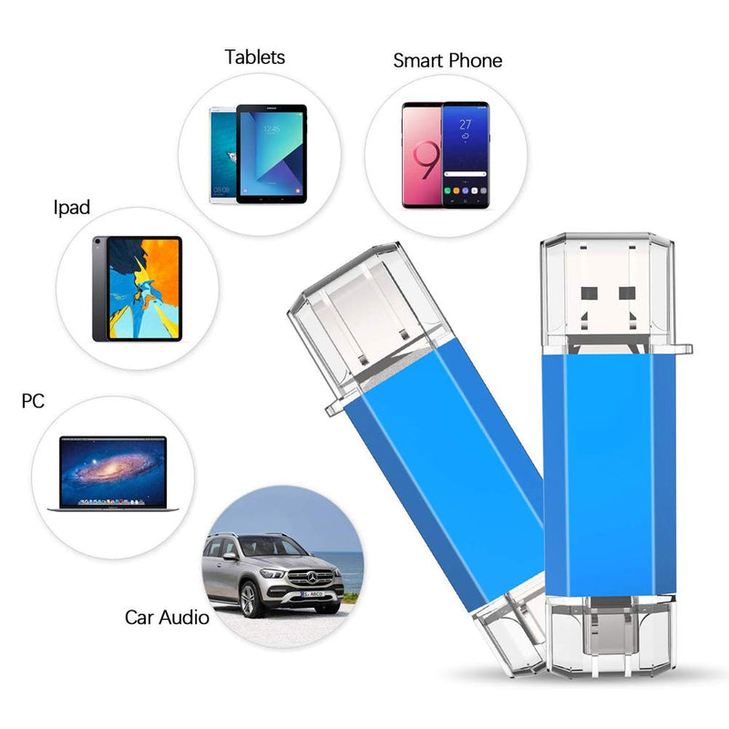 KOOTION 256GB USB C Flash Drive Dual USB 3.0 + Type C Thumb Drive OTG Jump Drive 2 in 1 Memory Stick for Smartphone/Laptop/Tablet/iPhone 15 - Blue