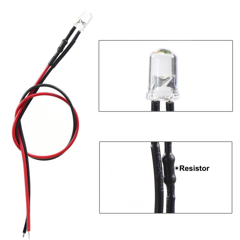 Evemodel L125WM NEW 20 PCS. LEDs 5mm warm white with cable 20cm 12V 5mm warm white