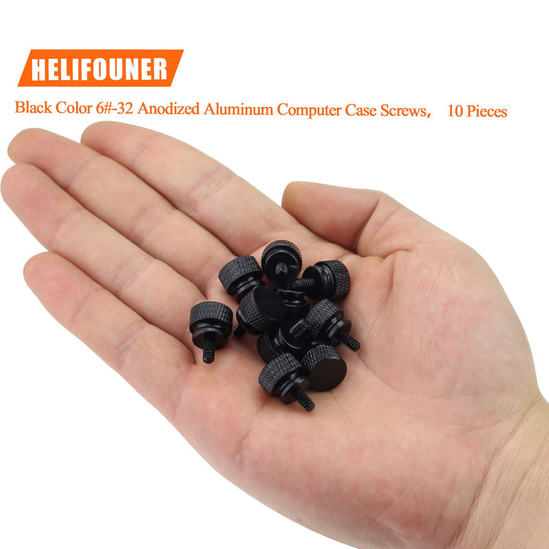 10 Pieces 6-32 Thread, Black Color Anodized Aluminum Computer Case Thumbscrews, Thumb Screws for Computer Case/Cover/Power Supply/Hard Drives Black (10 Pieces)
