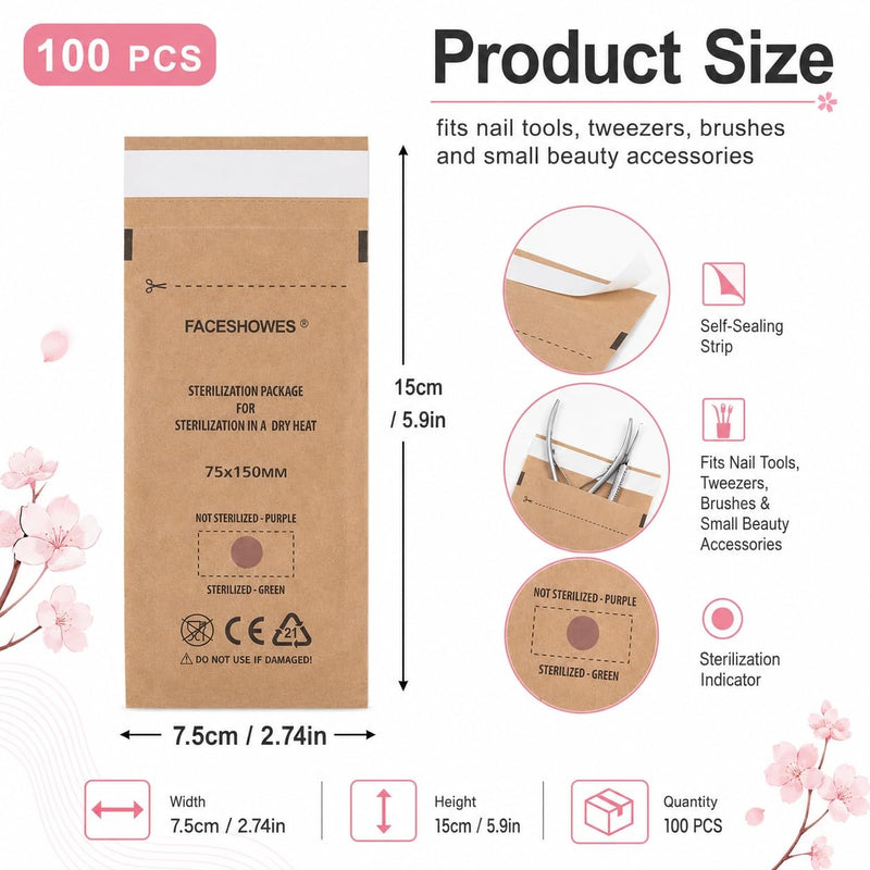 100 Stück Sterilisationsbeutel,75 X 150 Mm Sterilisation Tasche,Beutel Selbstverriegelnder Nagelkunst,Ür Nagel Sterilisatoren Desinfektionsmaschinen
