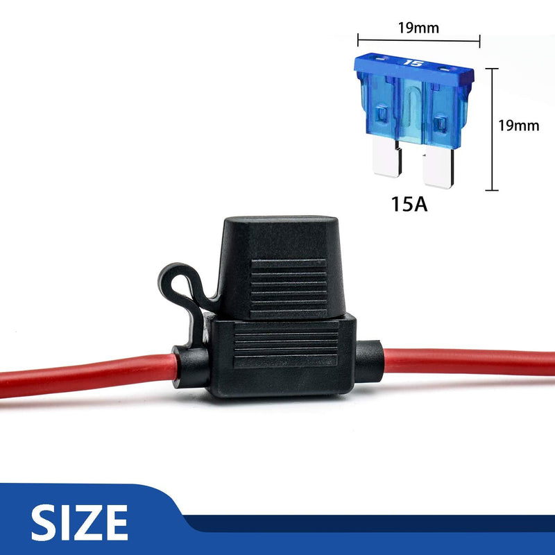 10 Pack 14 AWG Inline Fuse Holder - 12V-DC ATC/ATO 14 Gauge Fuse Holder for 15A Blade Fuse