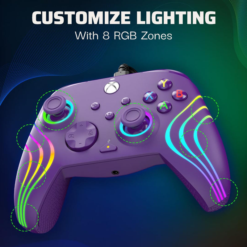 PDP Gaming Afterglow™ Wave Enhanced Wired Controller for Xbox Series X|S, Xbox One and Windows 10/11 PC, advanced gamepad video game controller, Officially Licensed by Microsoft Xbox, Purple