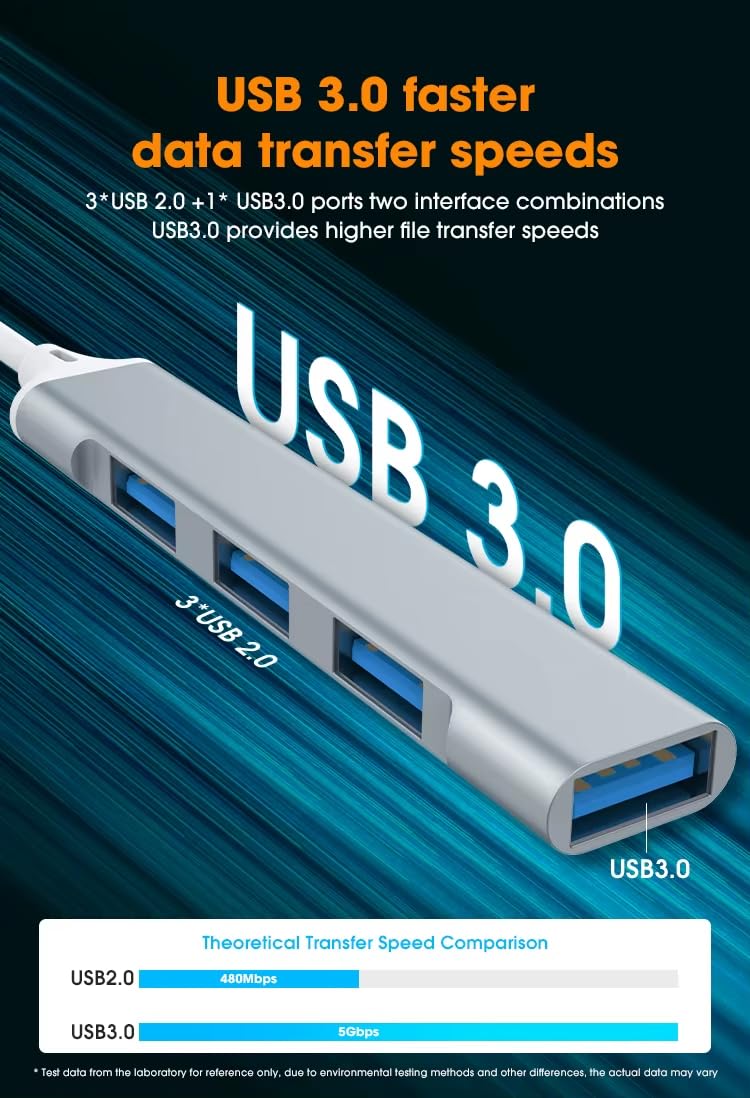 Mac USB C Adapter - Type C USB Adapter Hub with 4 Ports: 1 USB 3.0 + 3 USB 2.0, Ultra-Slim Aluminum Design, 5Gbps Transfer, Adapter for Mac USB C, Type C USB Hub (Grey) Grey